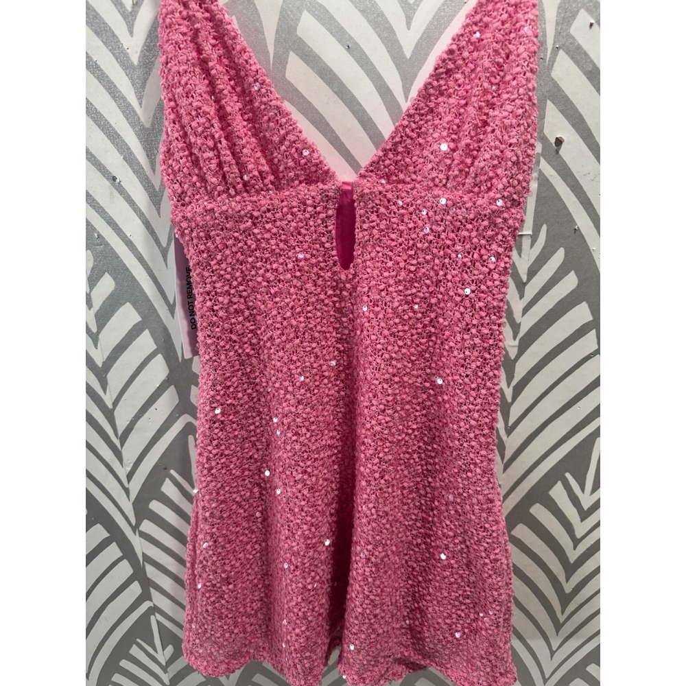 SOLD Princess Polly Pink Sequin Mini Dress V-Neck Keyhole Cutout Party US 6 - Picture 6 of 7